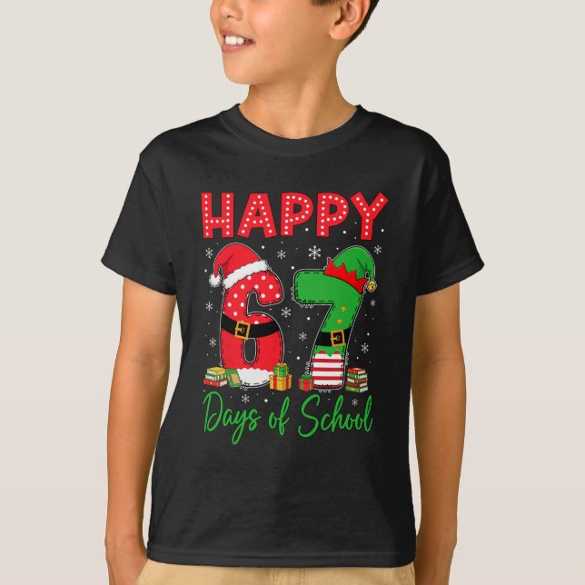 Camiseta Happy 67 Days Of School Six Seven 67 Christmas San (Frente)