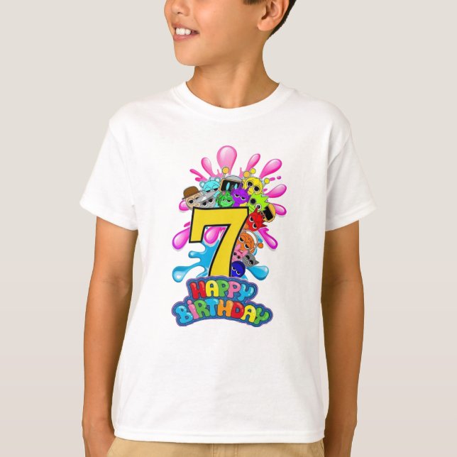 Camiseta Happy 7th Birthday Sprunki - Simon Funbot Oren (Frente)