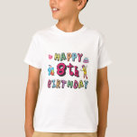 Camiseta Happy 8th Birthday. 8 year b-day surprise<br><div class="desc">Happy 8th Birthday. Funny and cute Birthday design with lovely teddy bear holding a gift and a funny pencil writing the birthday wishes. A perfect match for clothing,  shirts and accessories.</div>