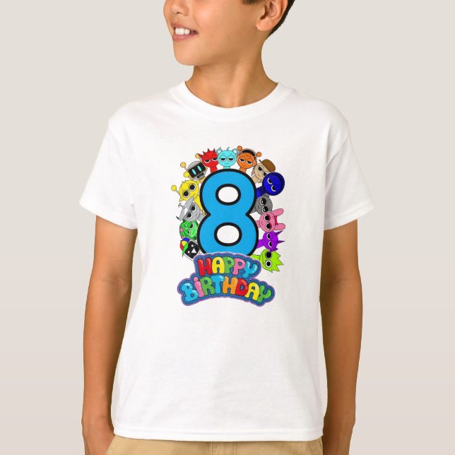 Camiseta Happy 8th Birthday Sprunki - Simon Oren Funbot (Frente)