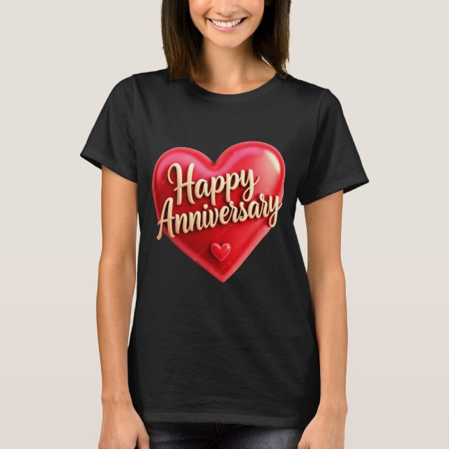 Camiseta Happy Anniversary Gold Cursive Lettering T-Shirt (Frente)
