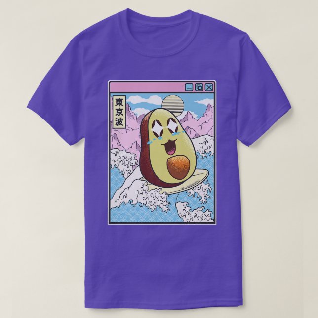 Camiseta Happy Avocado Surfing Japanes Waves Kawaii Anime V (Frente do Design)