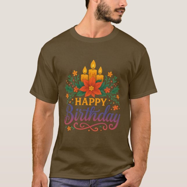 Camiseta Happy Birthday Candle Basic Dark T-Shirt | Festive (Frente)