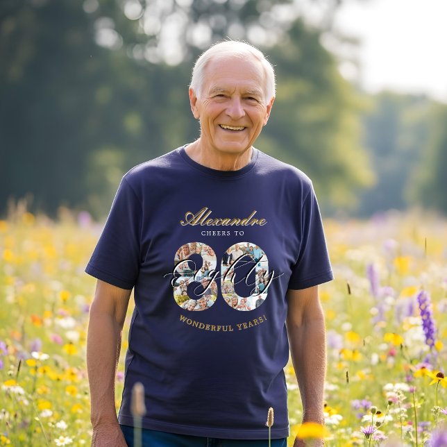 Camiseta  Happy Birthday Cheers To 80 Years Photo Collage (Happy Birthday Cheers To 80 Years Photo Collage T-Shirt)