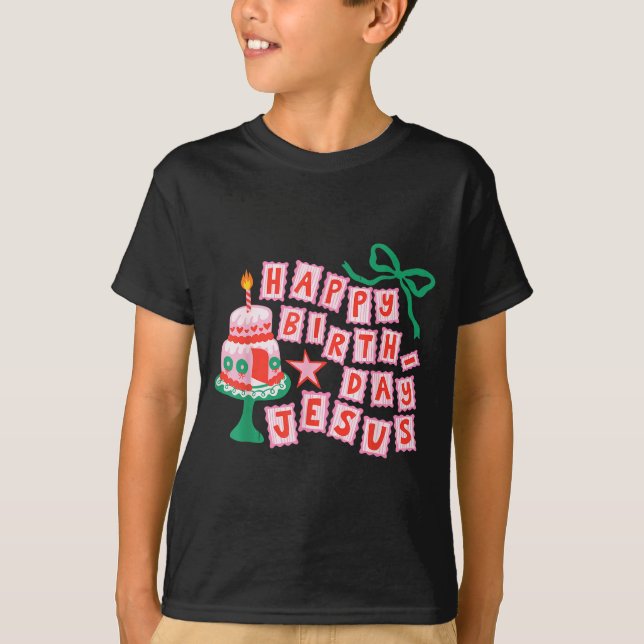 Camiseta Happy Birthday Christian Jesus Christmas Preppy Bd (Frente)