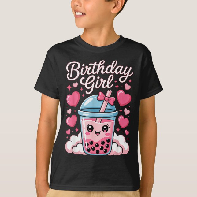 Camiseta Happy Birthday Girl Cute Nk Bow Bubble Boba Tea An (Frente)