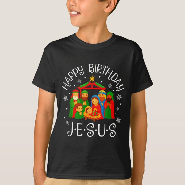Camiseta Happy Birthday Jesus Christmas Pajamas Xmas Squad  (Frente)
