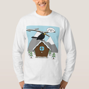 Camiseta Happy Blackbird Cantando na paisagem de inverno