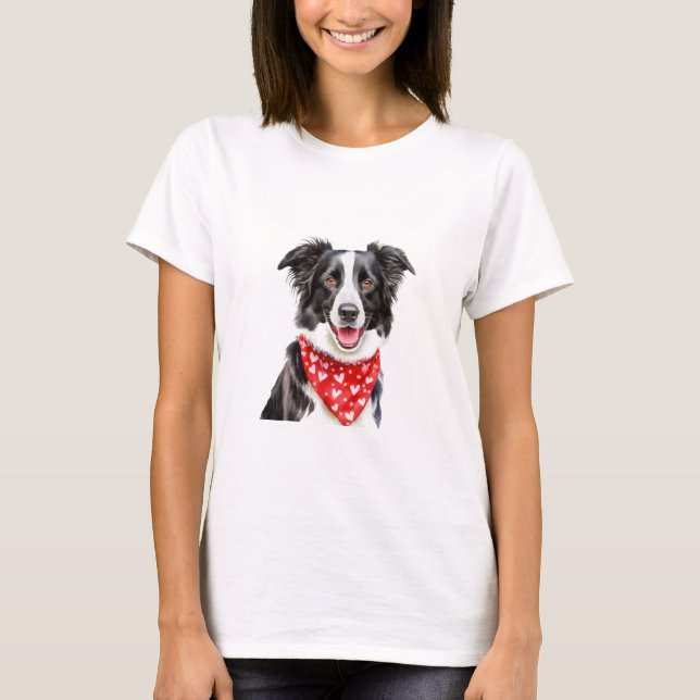 Camiseta Happy Border Collie com Bandana Vermelha (Frente)