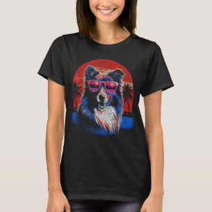 Camiseta Happy Border Collie com óculos de sol Vintage 70s 