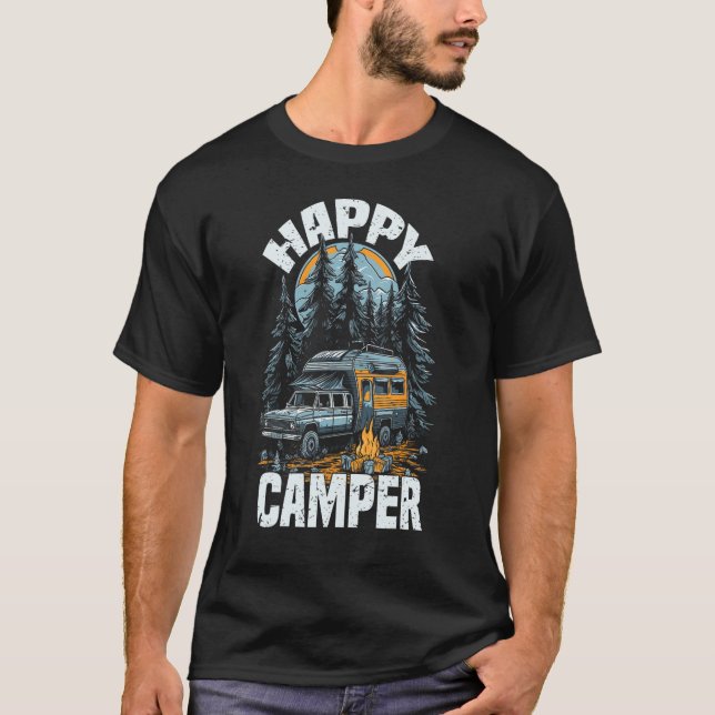 Camiseta Happy Camper  Camping Graphic Tees for Men Women (Frente)