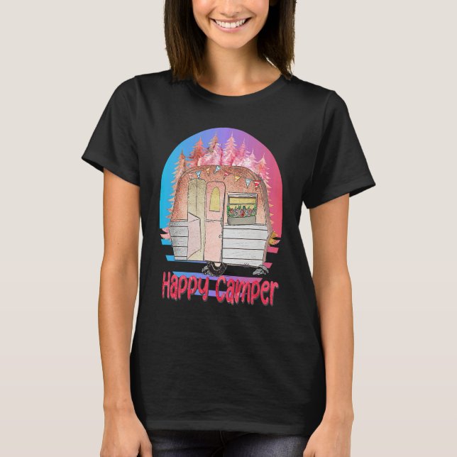 Camiseta Happy Camper Retro Sunset with Teardrop Camper (Frente)