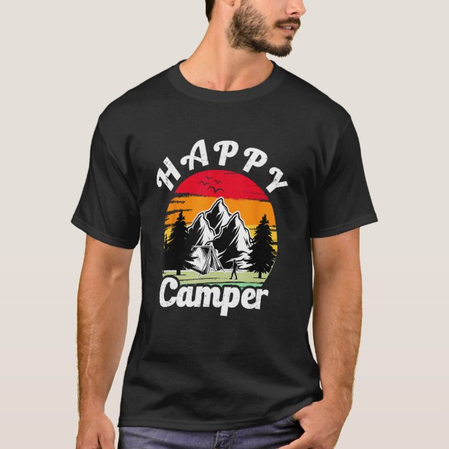 Camiseta Happy Camper Retro Vintage Camping Crew (Frente)