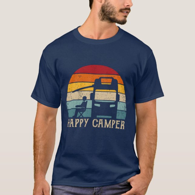 Camiseta Happy Camper RV Camping idea Men Women Retro Sun (Frente)