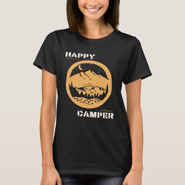 Camiseta Happy Camper Travel Adventure Hike Wander Backpack (Frente)
