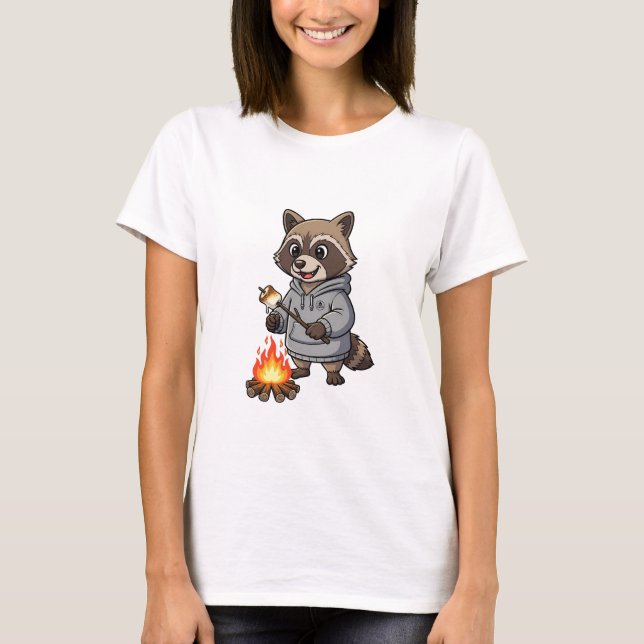 Camiseta Happy Camping Raccoon in Hoodie Roasting (Frente)