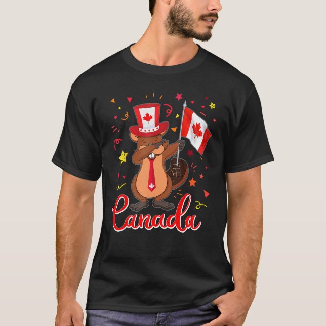 Camiseta Happy Canada Day - Cute Beaver Dab girls Boys Kids (Frente)