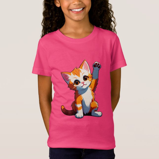 Camiseta Happy Cartoon Orange Cat Raising Paws (Frente)