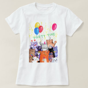 Camiseta Happy Cat Party T-Shirt Cartoon Funny Cats