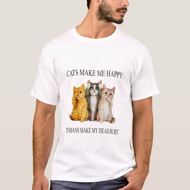 Camiseta Happy Cats and Human Headaches T-Shirt Design (Frente)