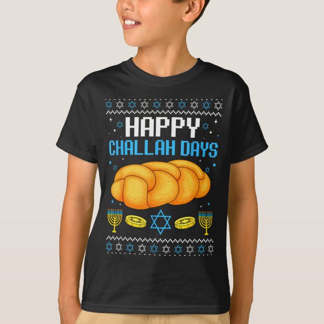 Camiseta Happy Challah Days Ugly Christmas Hanukkah  (Frente)