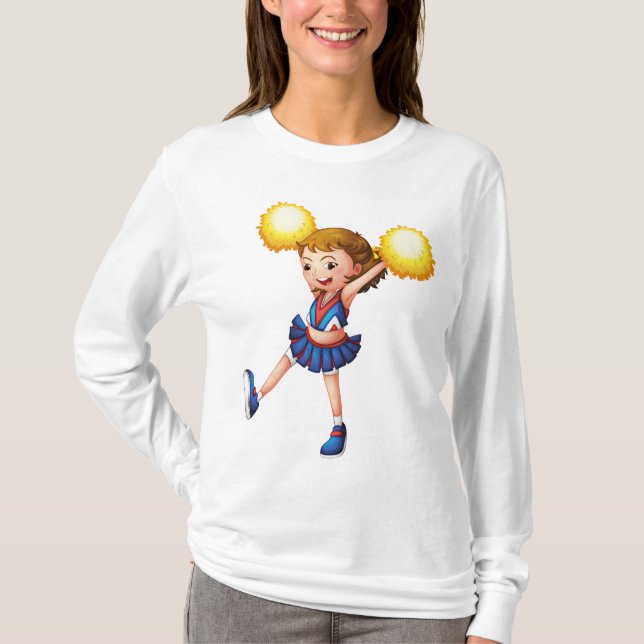 Camiseta Happy Cheerleader Girl Gold Pom Poms (Frente)