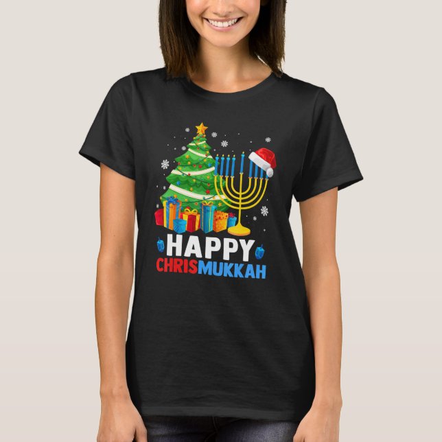 Camiseta Happy Chrismukkah Christmas Tree Menorah Chanukah  (Frente)