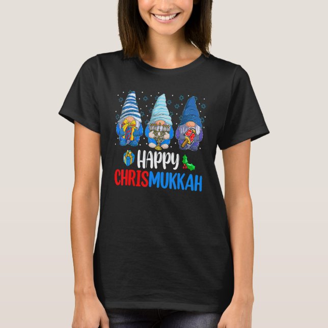 Camiseta Happy Chrismukkah Gnomes Merry Christmas And Happy (Frente)