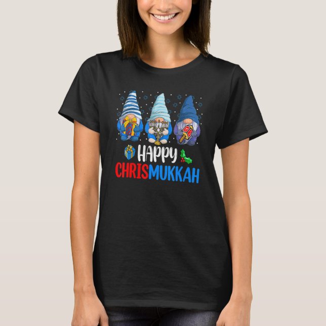 Camiseta Happy Chrismukkah Gnomes Merry Christmas And Happy (Frente)