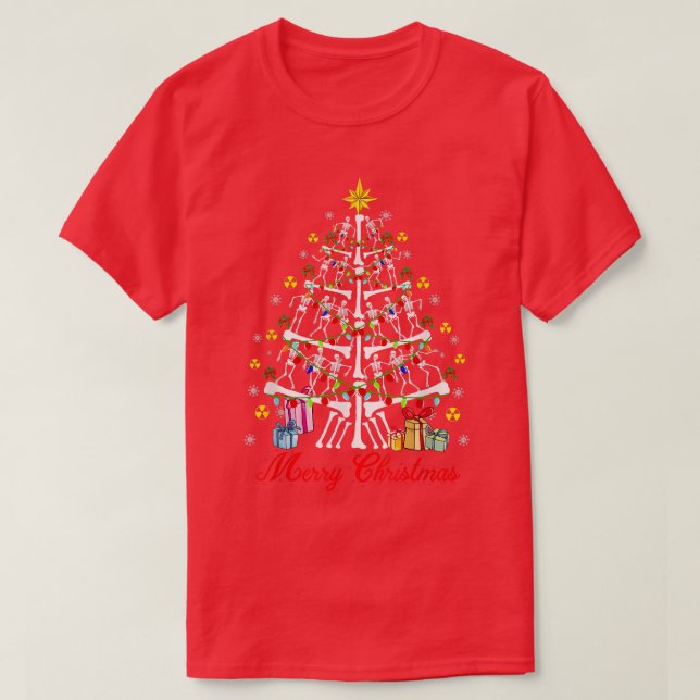 Camiseta Happy Christmas Tree Skeleton Xmas Radiology Radio (Frente do Design)