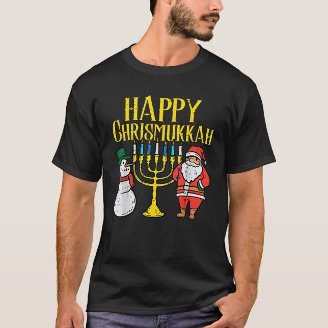 Camiseta Happy Christmukkah Christmas Hanukkah Pajamas Chan (Frente)