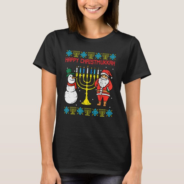 Camiseta Happy Christmukkah Christmas Ugly Hanukkah Pajamas (Frente)