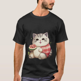 Camiseta Happy Chubby Cat with Watermelon Summer Art ✨🐾🍉
