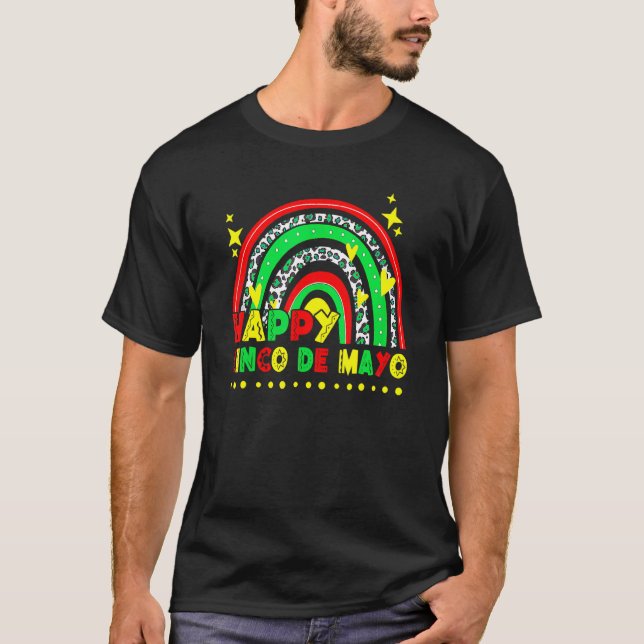 Camiseta Happy Cinco De Mayo Mexicano Leopard Rainbow Fiest (Frente)