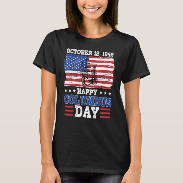 Camiseta Happy Columbus Day 1492 American Flag (Frente)