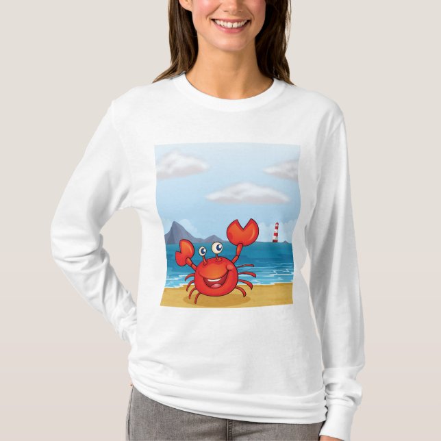 Camiseta Happy Crab on Beach with Lighthouse (Frente)