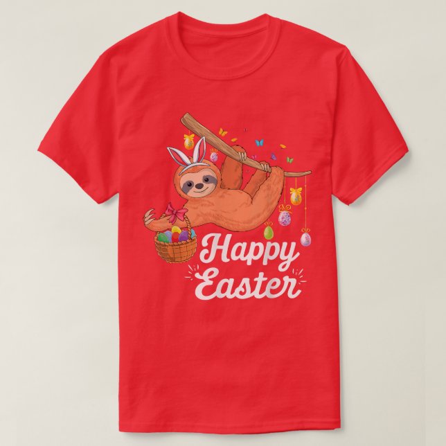 Camiseta Happy cute sloth with Bunny ears & Egg Hunting Eas (Frente do Design)