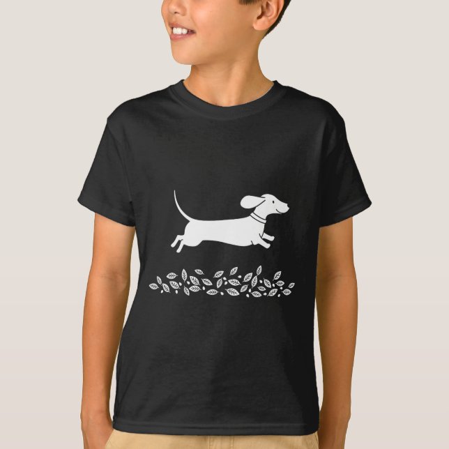 Camiseta Happy Dachshund With Autumn Leaves For Pet Lovers  (Frente)