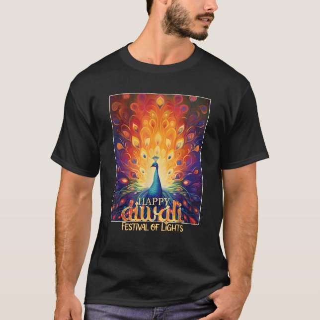 Camiseta Happy Diwali Festival of Lights Vibrant Peacock De (Frente)