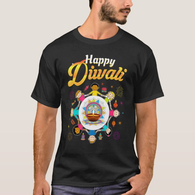 Camiseta Happy Diwali Para Crianças Deepavali Deseja O Fest (Frente)
