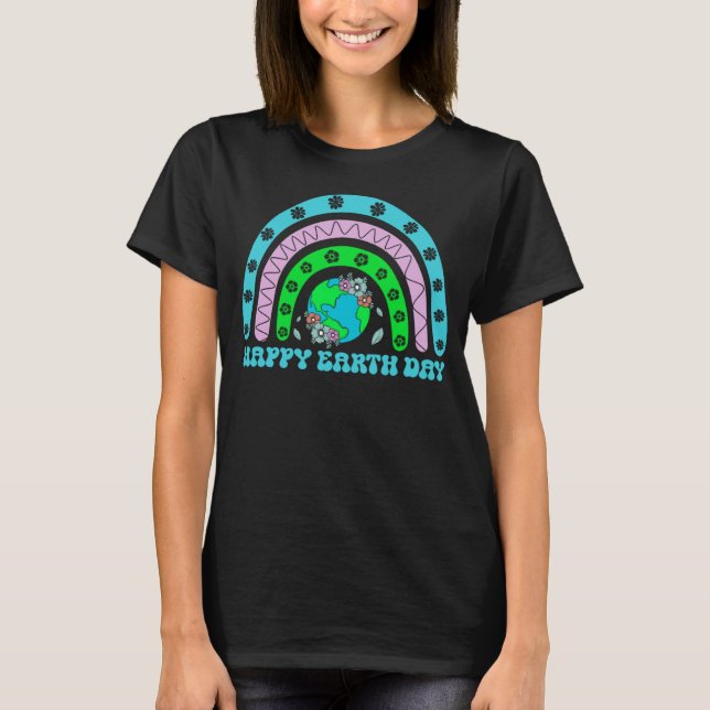 Camiseta Happy Earth Day Rainbow  Cute Doodle Floral Graphi (Frente)