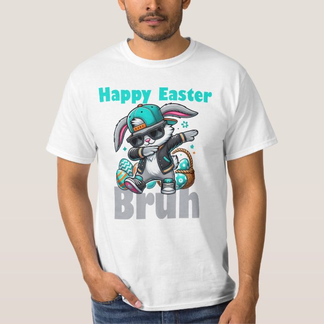 Camiseta Happy Easter Bruh, Easter Bunny Dabbing  (Frente)