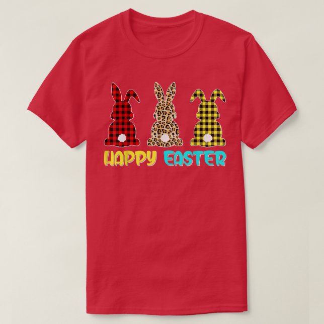 Camiseta Happy Easter Buffalo Plaid Leopard Print Easter Bu (Frente do Design)