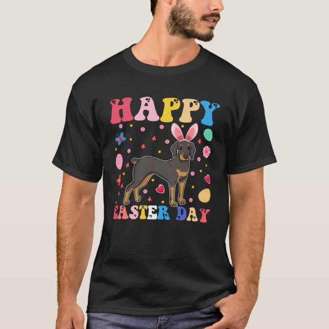 Camiseta Happy Easter Bunny Doberman  Easter Day Groovy (Frente)