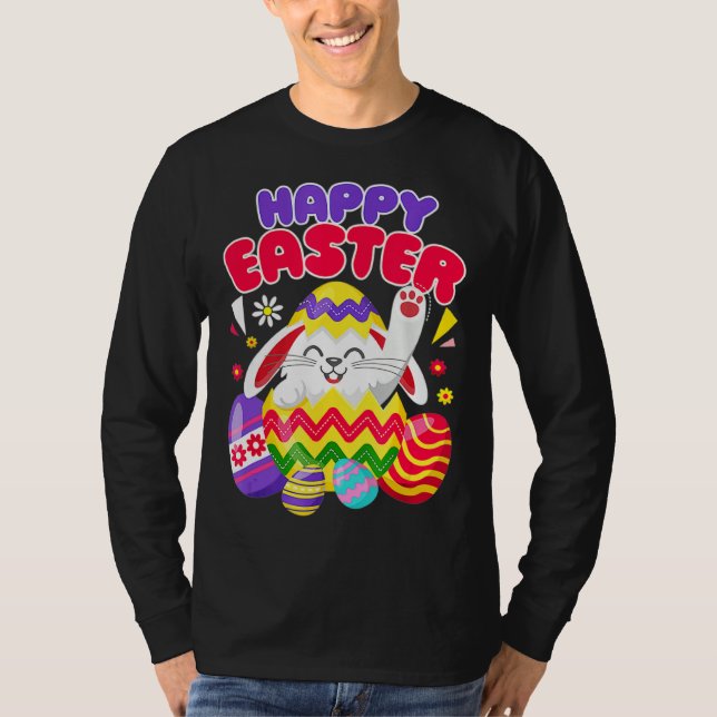 Camiseta Happy Easter Bunny Eggs Basket Cute Rabbit Men Wom (Frente)