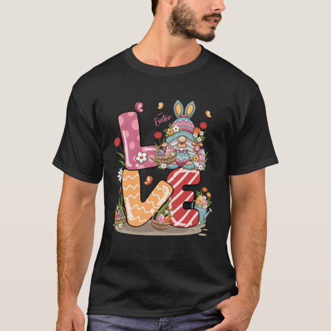 Camiseta Happy Easter Bunny LOVE Gnome  Easter Egg Hunting  (Frente)
