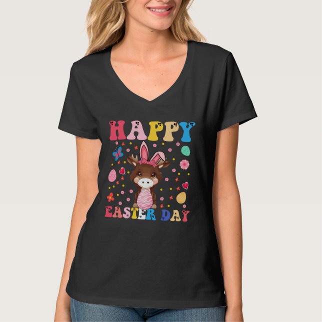 Camiseta Happy Easter Bunny Moose  Easter Day Groovy (Frente)