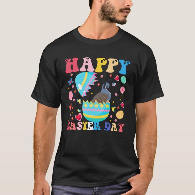 Camiseta Happy Easter Bunny Quail  Easter Day Groovy (Frente)