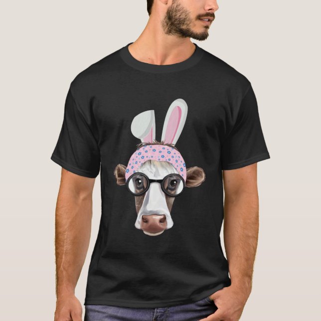 Camiseta Happy Easter Bunny Rabbit Ears Cute Cow  Floral Gl (Frente)