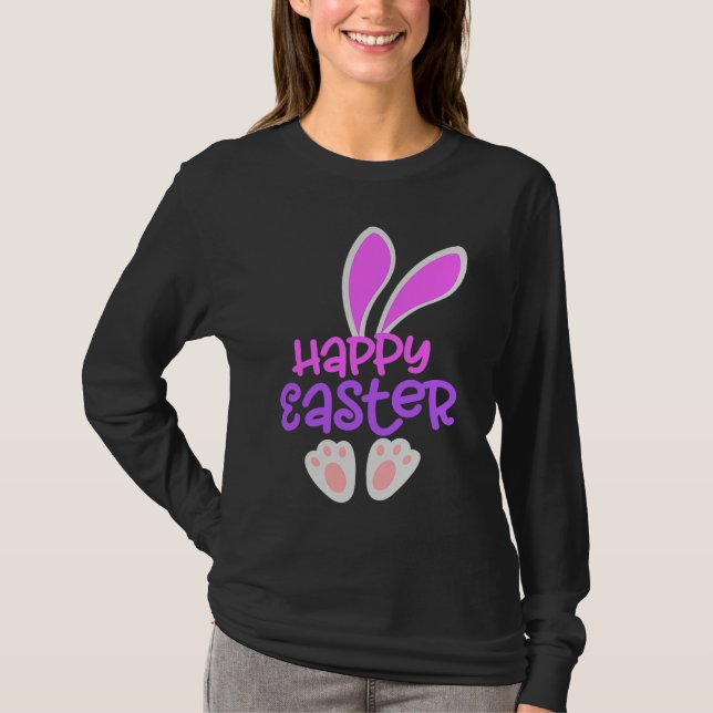 Camiseta Happy Easter Bunny Rabbit Egg Hunt Cute Ears Girls (Frente)